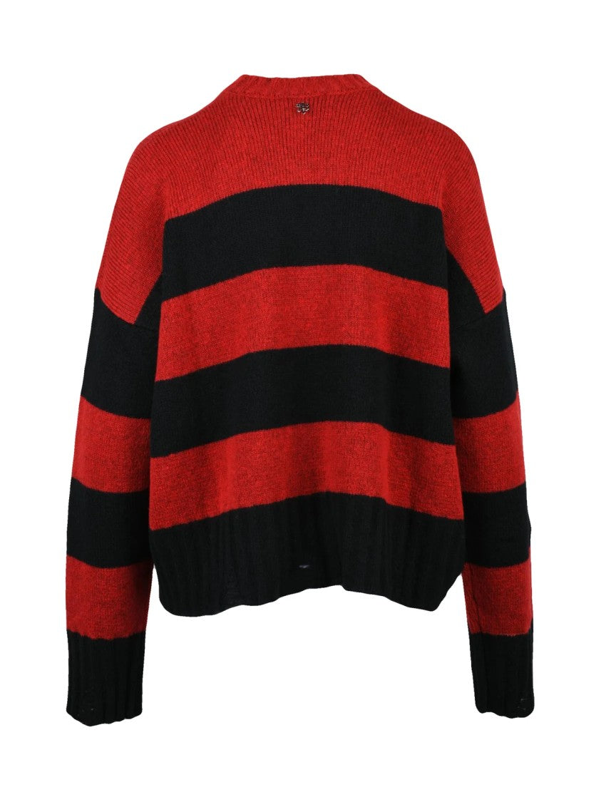 Aniye By Short-Fit Crew Neck Sweater With Bold Horizontal Stripes