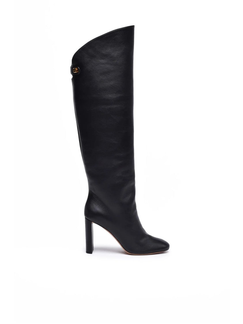 Skorpios Black Leather Rubber Women's High Boot