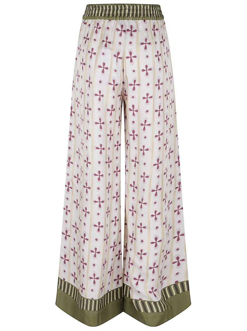 La Double J Wide-Leg Silk Trousers With Floral Pattern