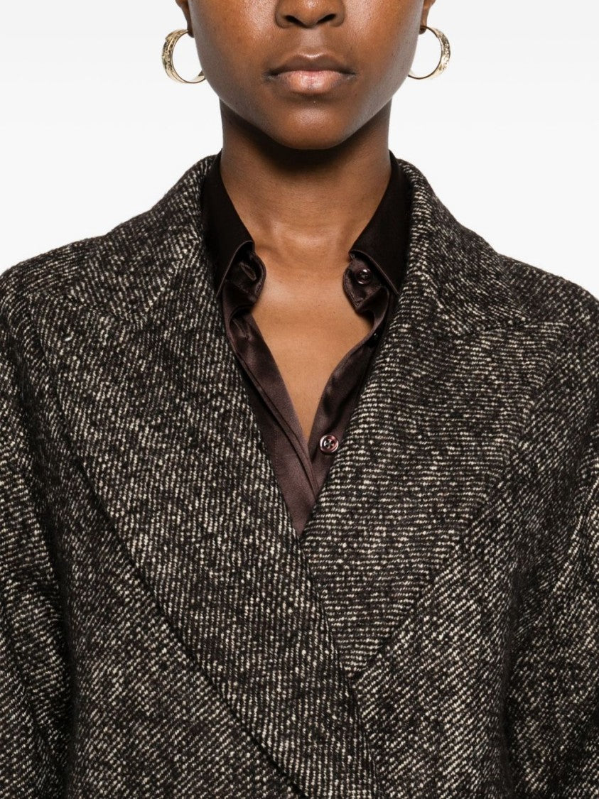 Tagliatore Double-Breasted Brown Wool Blend Coat
