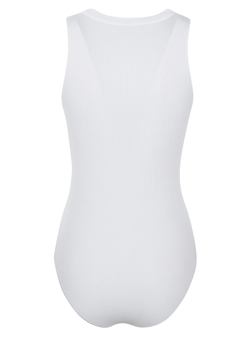 Alaïa Fitted Ribbed Knit Bodysuit With Wide Scoop Neckline