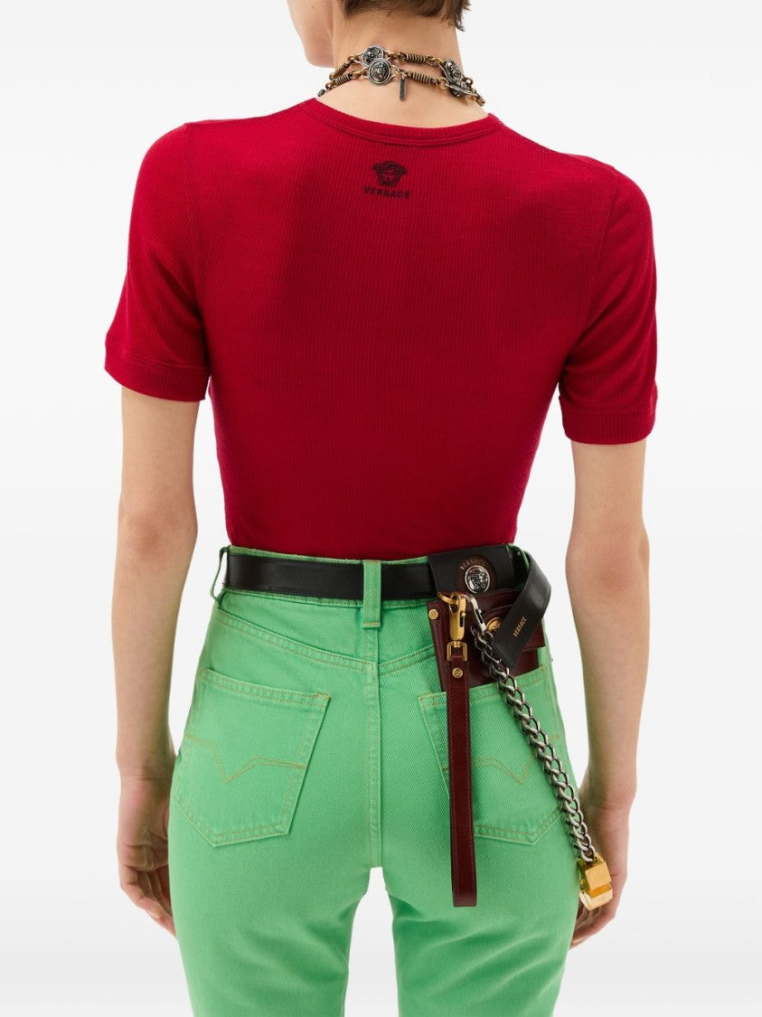 Versace Fitted Silk-Nylon Blend Top With Round Neckline