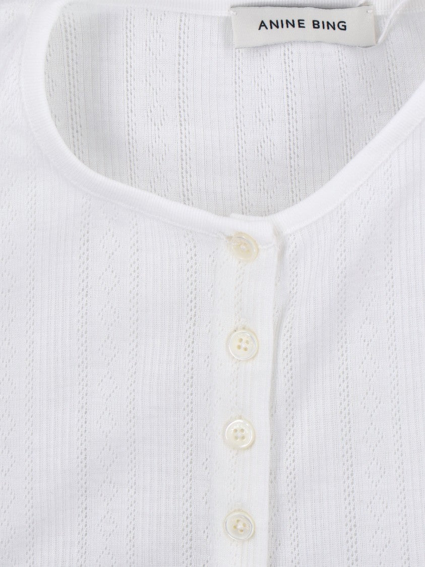 Anine Bing Textured White Long-Sleeved Top With Button Placket