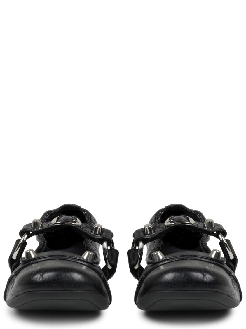 Balenciaga Ballerina Flats In Textured Lambskin With Silver Accents