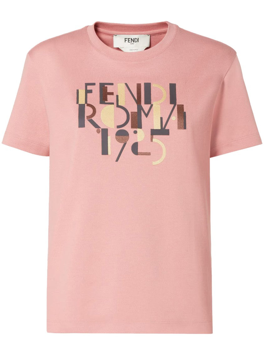 Fendi Pink Boxy-Fit Bold Graphic Printed T-Shirt