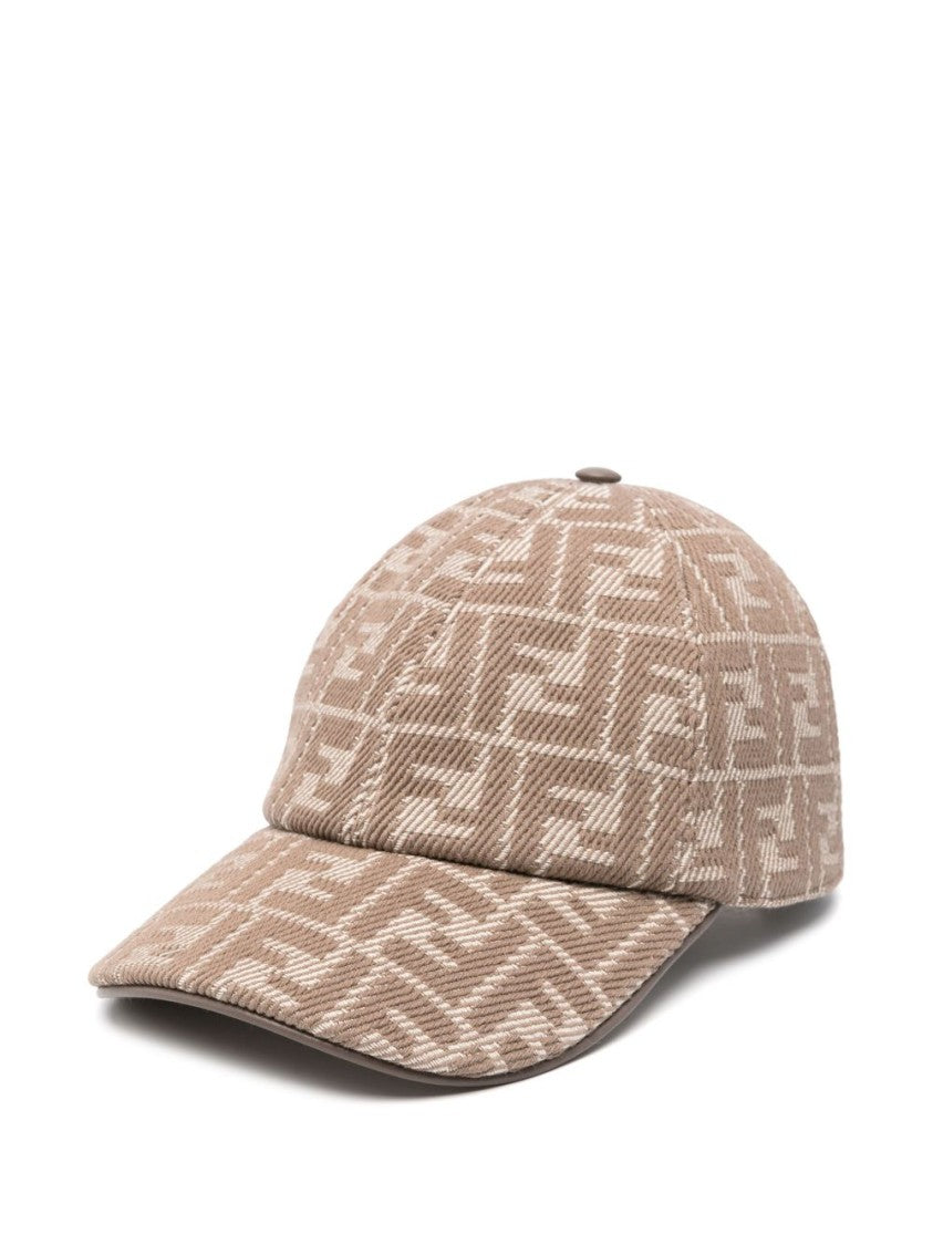 Fendi Ff Jacquard Cape With Curved Brim And Adjustable Band
