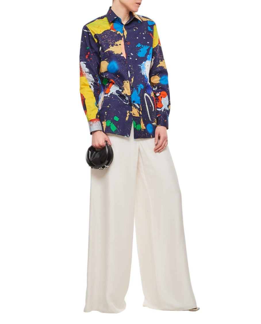 Ralph Lauren Collection Mock Neck Cotton Shirt With Abstract Print And Button Closure