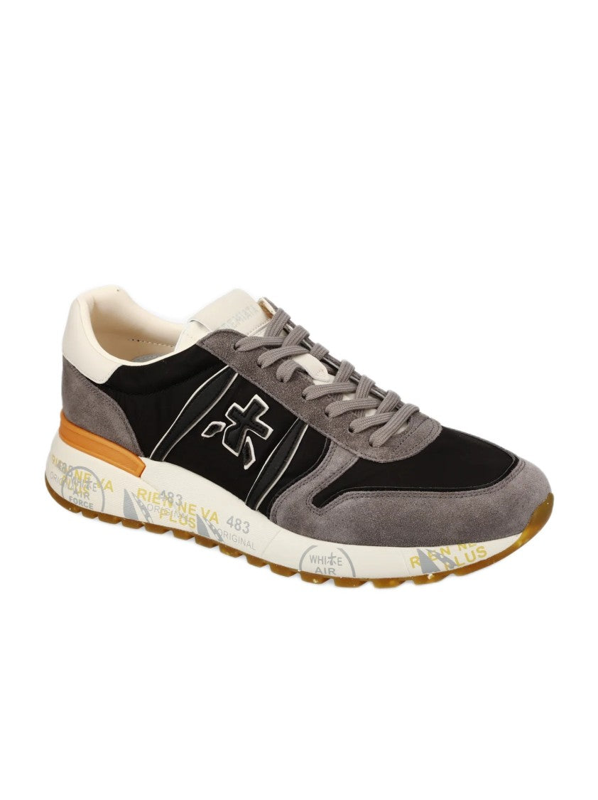 Premiata Ergonomic Grey Suede And Nylon Sneakers With Distinctive Logo