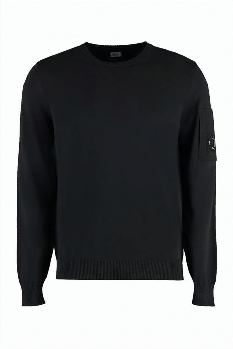 C.P. Company Minimalist Black Sweater With Distinctive Lens Pocket