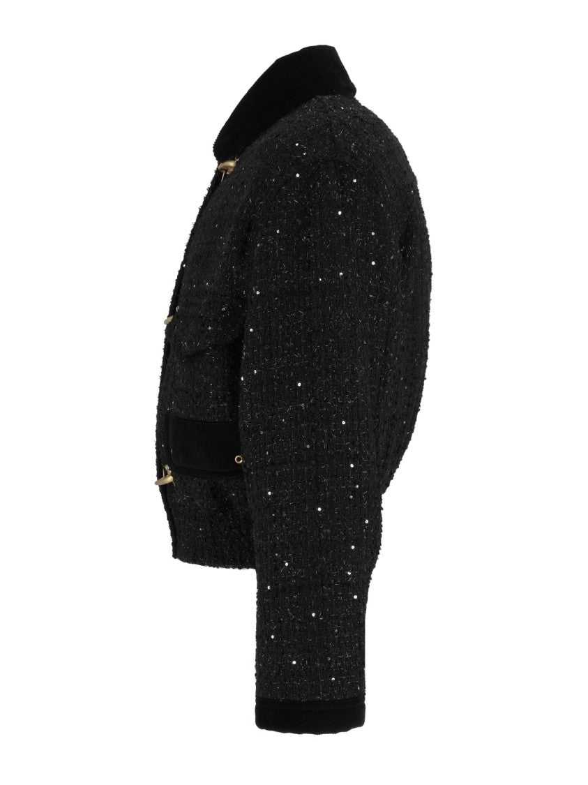 Fay Cropped Bomber Jacket With Textured Fabric And Gold-Tone Details