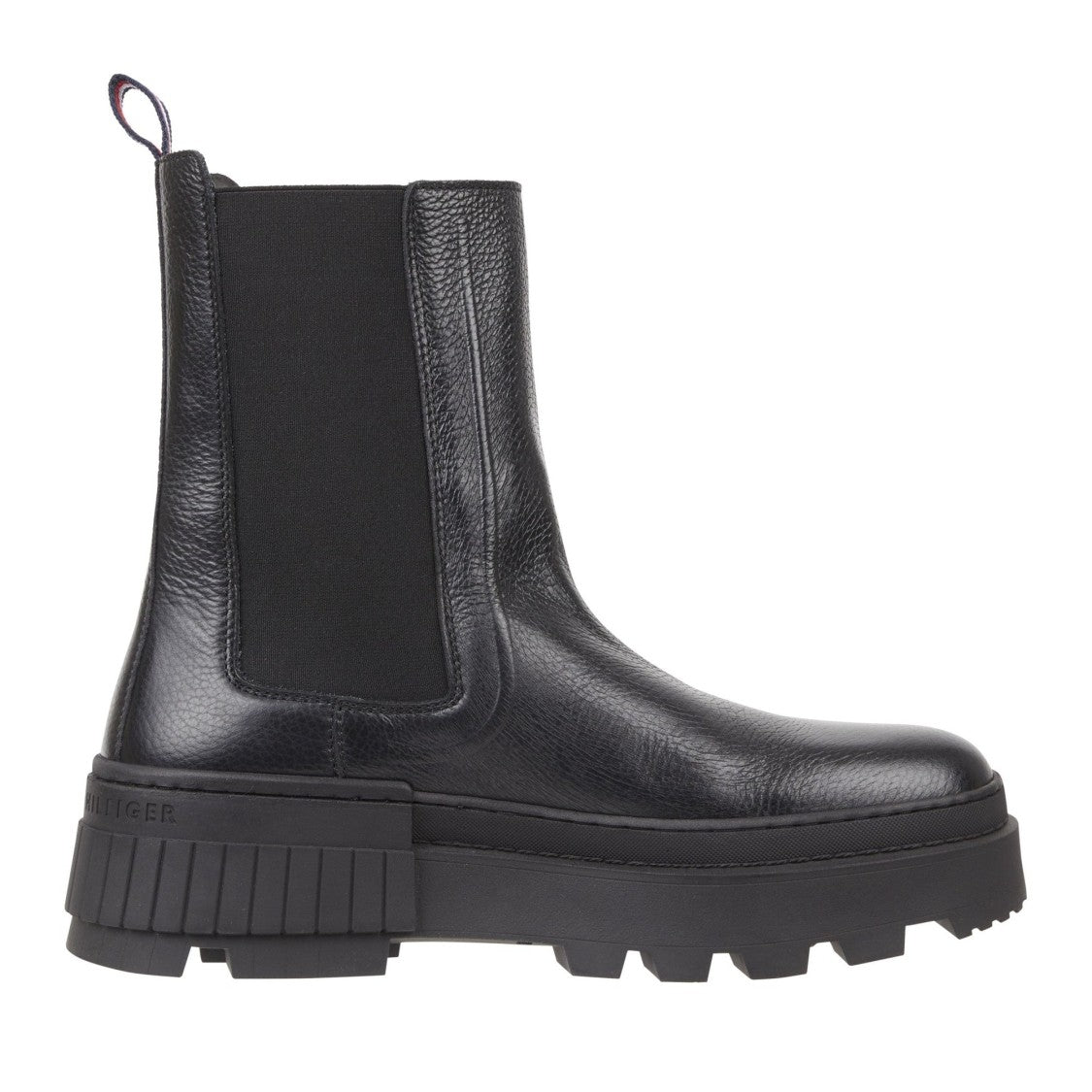Tommy Hilfiger Black Leather Striped Chelsea Boots