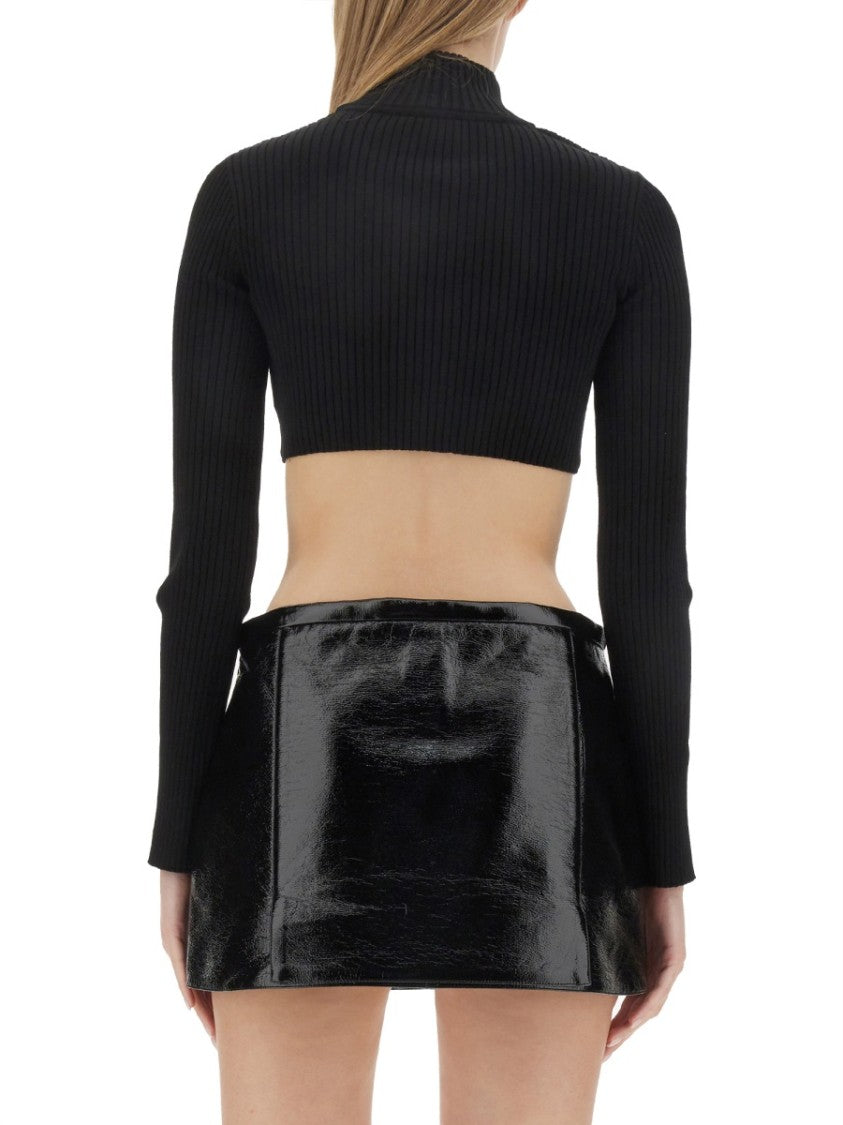 Courrèges Ribbed Black Cropped Shirt