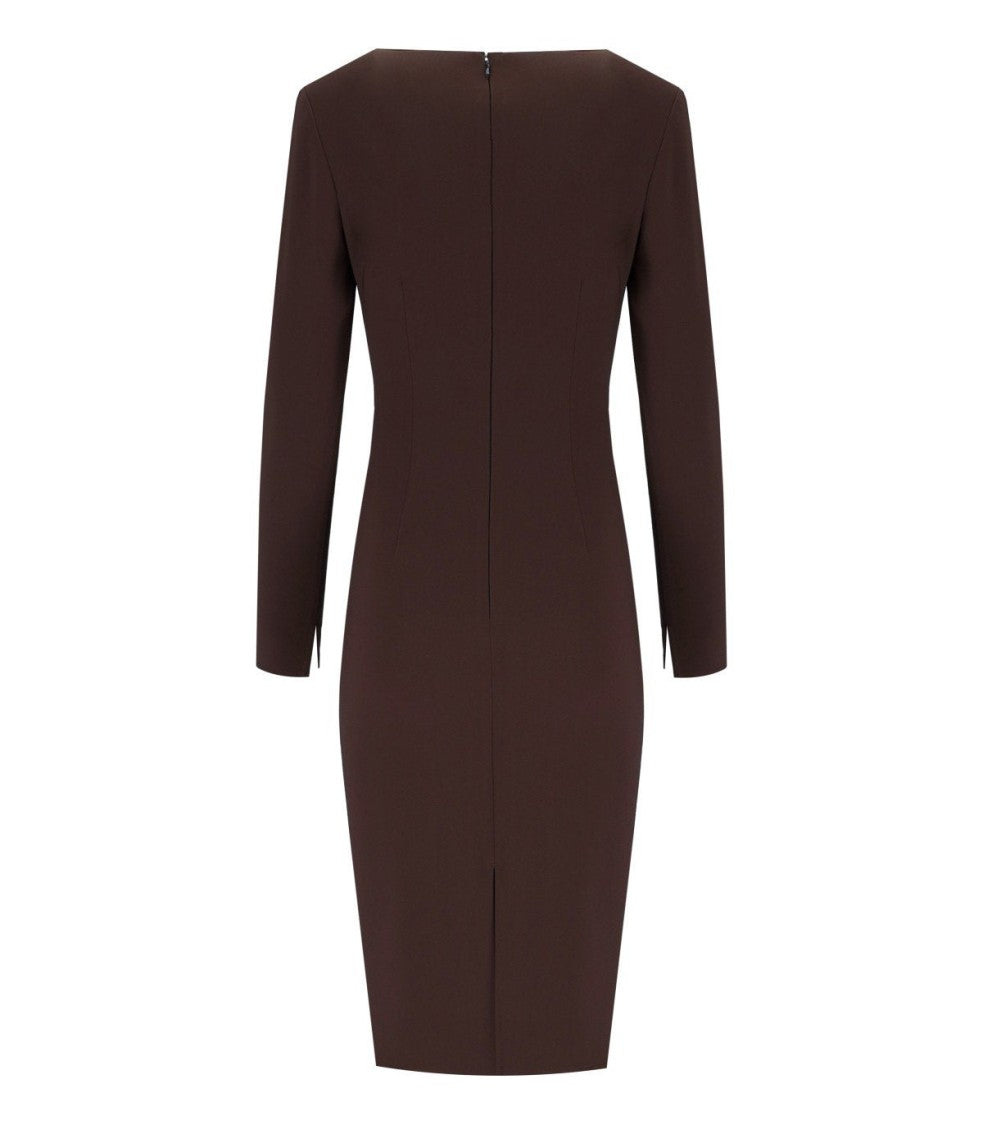 Elisabetta Franchi Coffee Sheat Dress With Tassels