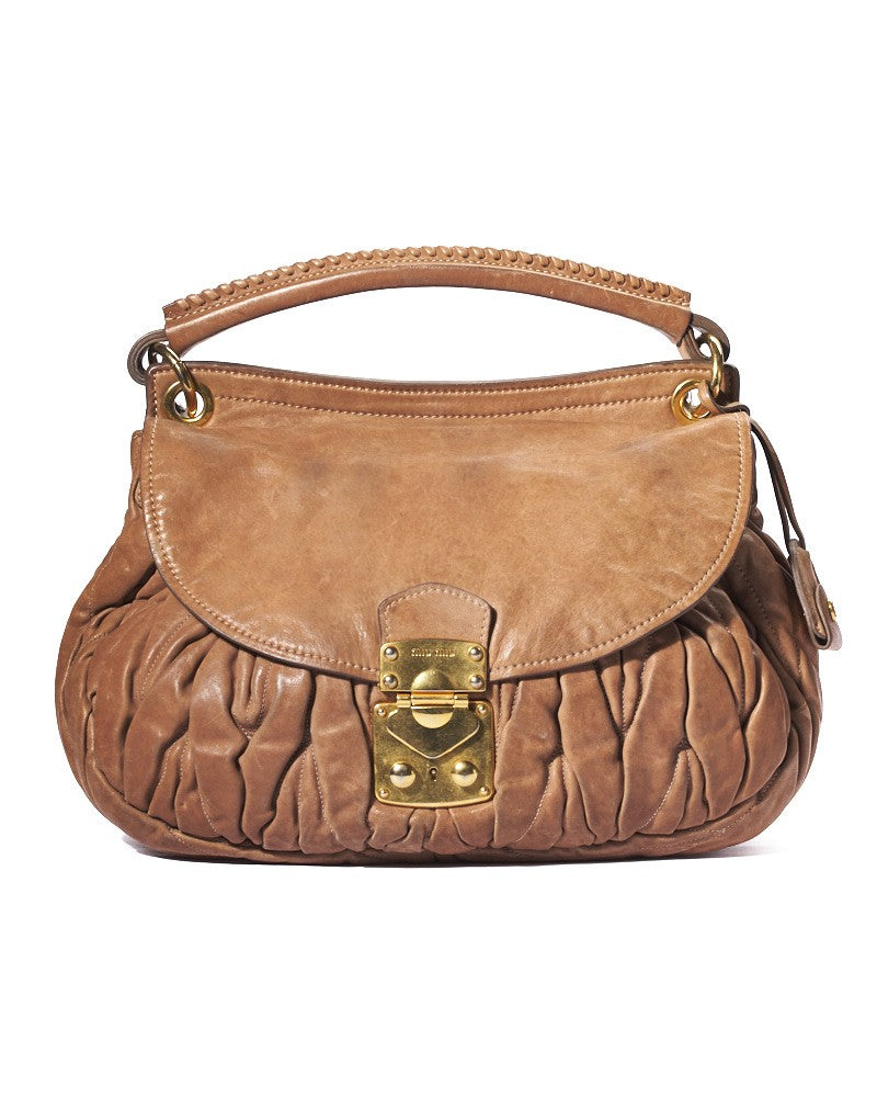 Miu Miu Medium Coffer In Biscuit Embossed Leather