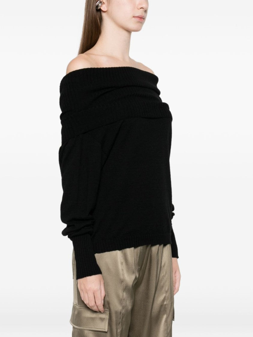 Pinko Off-The-Shoulder Black Alpaca Blend Sweater