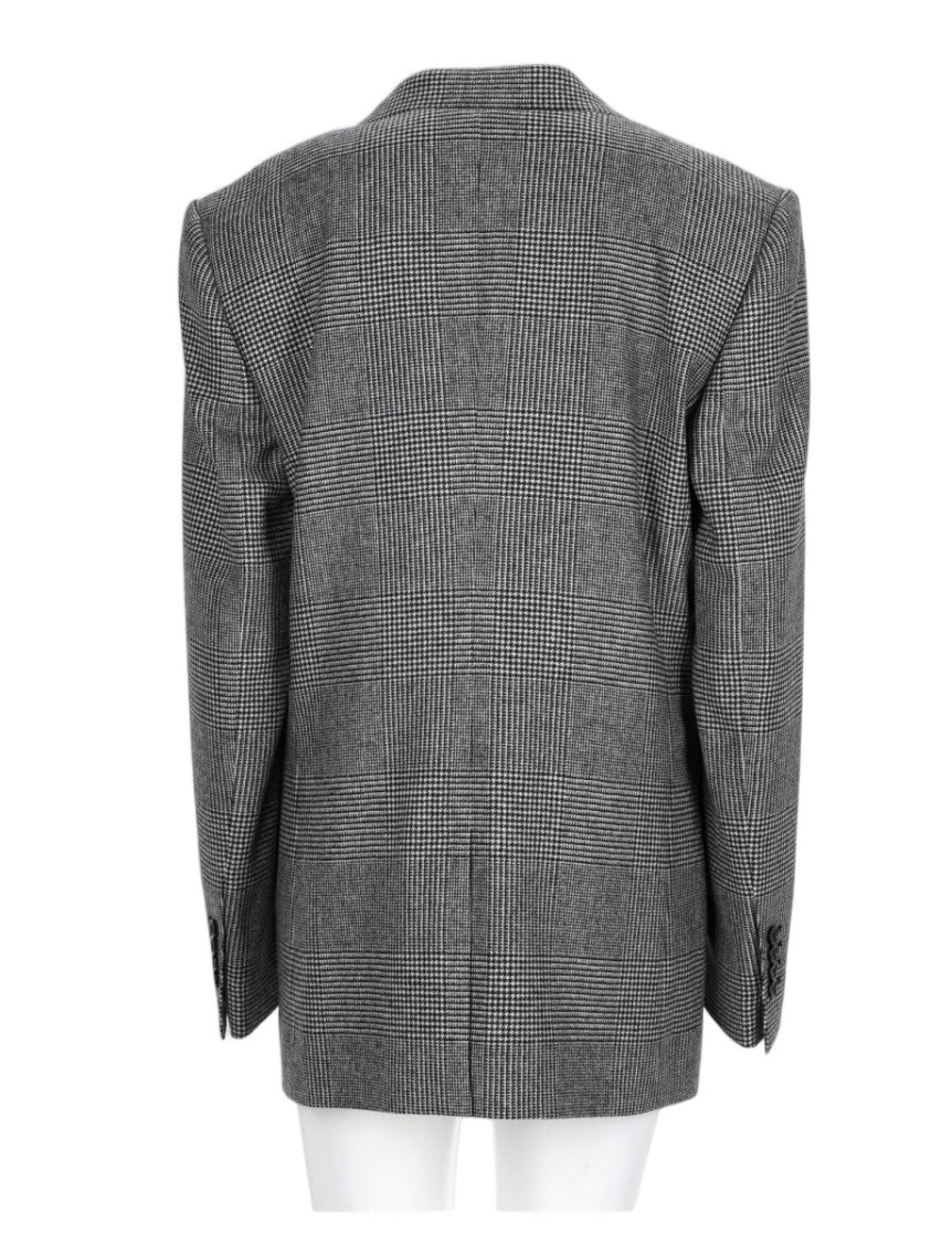 Dolce & Gabbana Grey Tailored Checkered Leopard-Lined Blazer