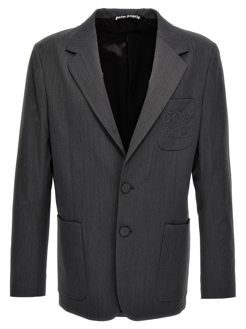 Palm Angels Monogram Pocket Single-Breasted Wool Blend Blazer