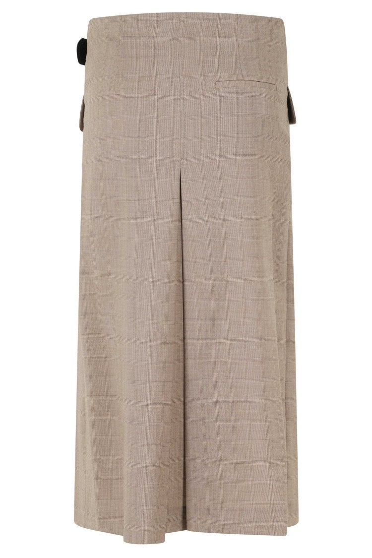 Semi Couture Cressida Belted Pleated Check Wool Midi Skirt