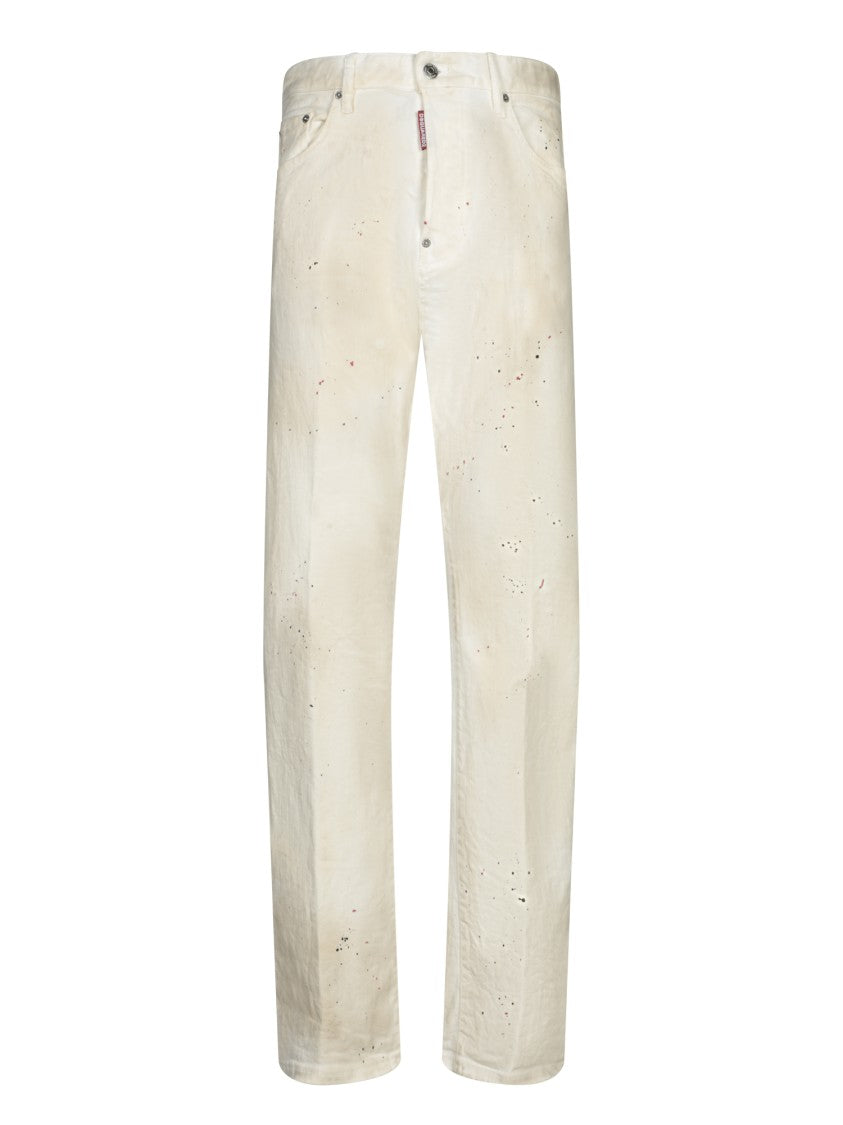 Dsquared2 Wide-Leg White Jeans With Artistic Paint Splatters