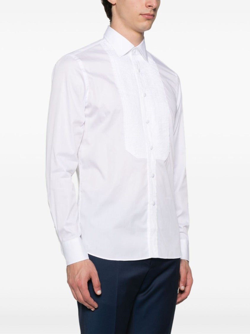 Tagliatore Refined White Smoking Shirt With Pintuck Detailing