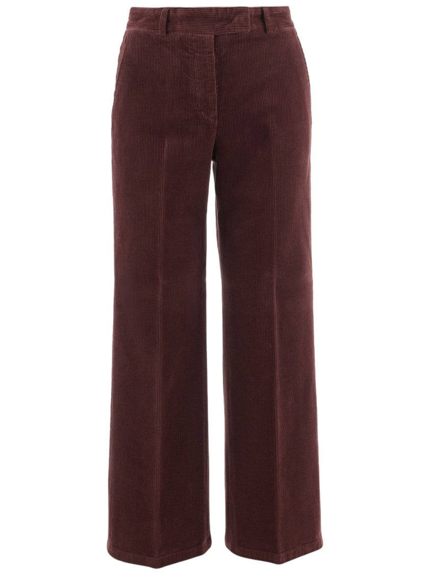 Ql2 Wide-Leg Bordeaux Corduroy Pants With Belt Loops And Pockets