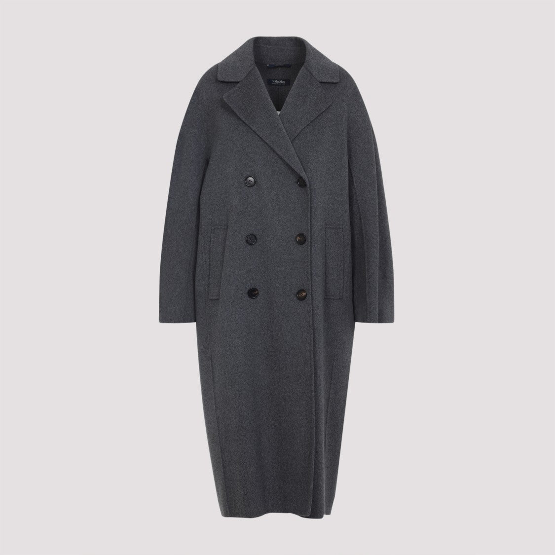 Max Mara Double-Breasted Grey Virgin Wool Coat With Belted Waist