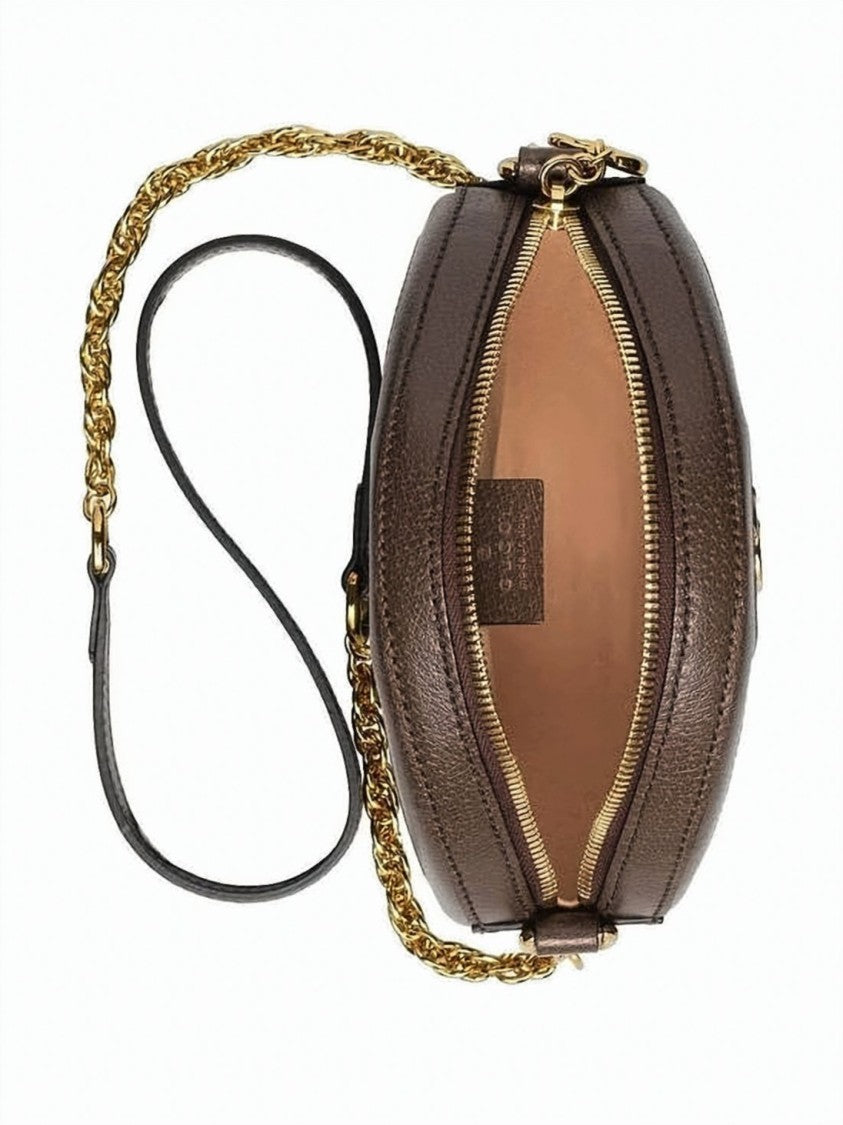 Gucci Oval Crossbody Bag With Signature Monogram And Gold-Tone Details