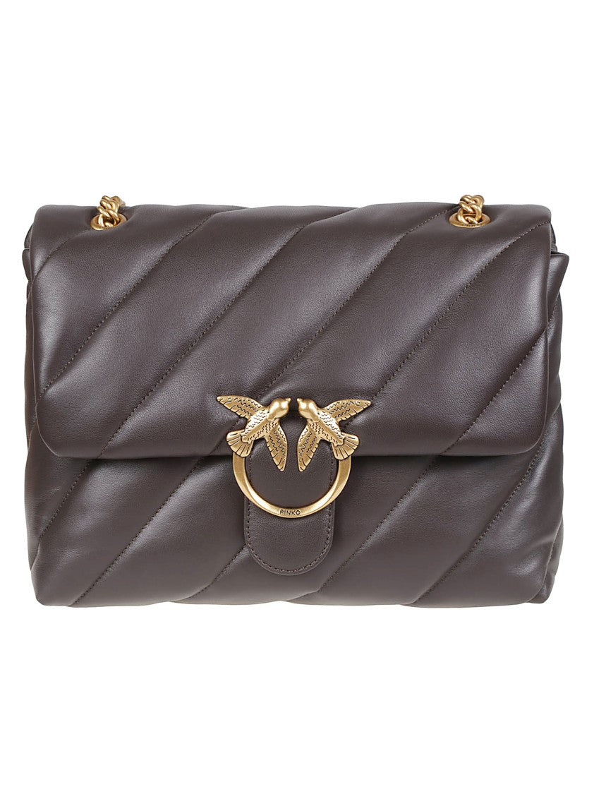 Pinko Brown Love Big Puff Maxi Quilt Sheepskin Bag
