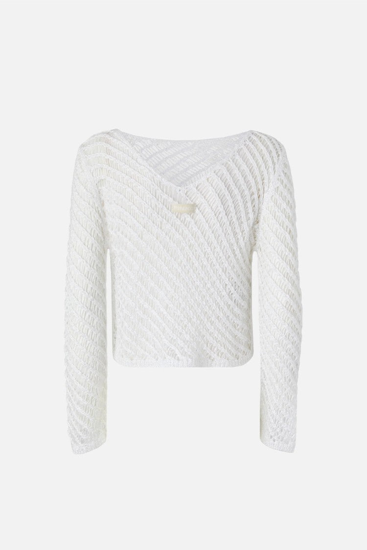 Pinko White Ribbed-Knit Boat-Neck Sweater