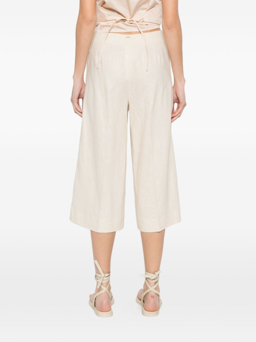 Twin-Set Wide-Leg Cropped Pants With Intricate Floral Embroidery