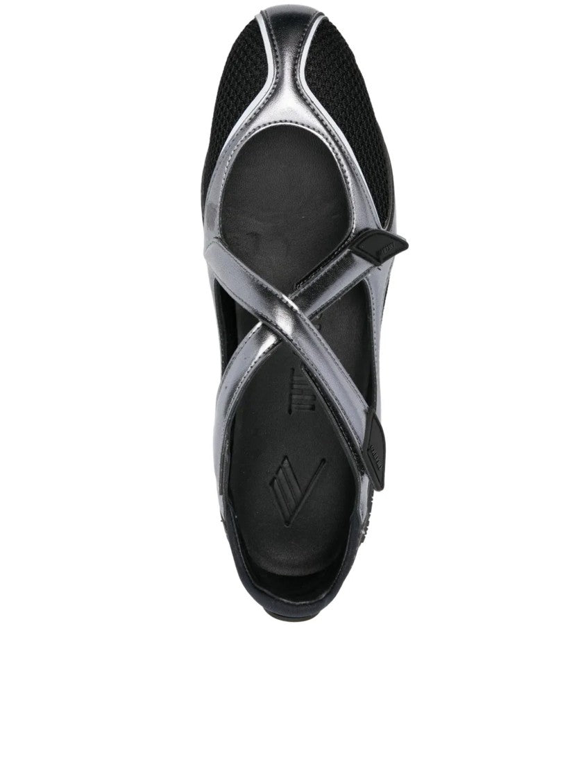 The Attico Floor01 Futuristic Mesh Overlaid Flats - Black/Silver