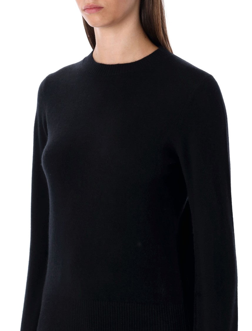 Rhea Black Wool Cashmere Crewneck Sweater With Ribbed Trims