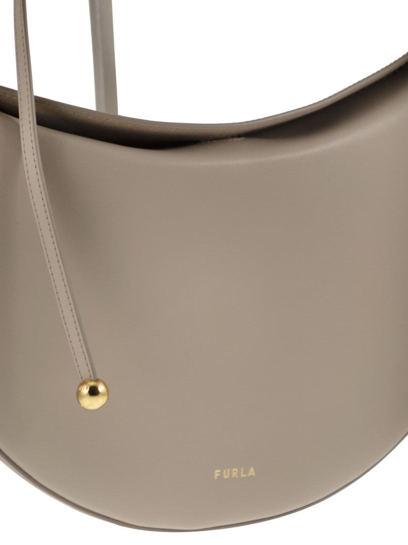 Furla Saddle-Shape Moonstone Shoulder Bag With Gold Accents