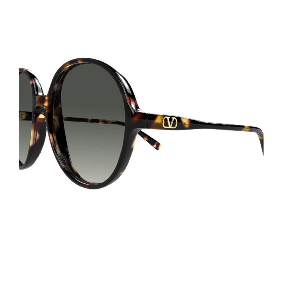 Valentino Havana Linea V Logo Recycled Acetate Round Sunglasses