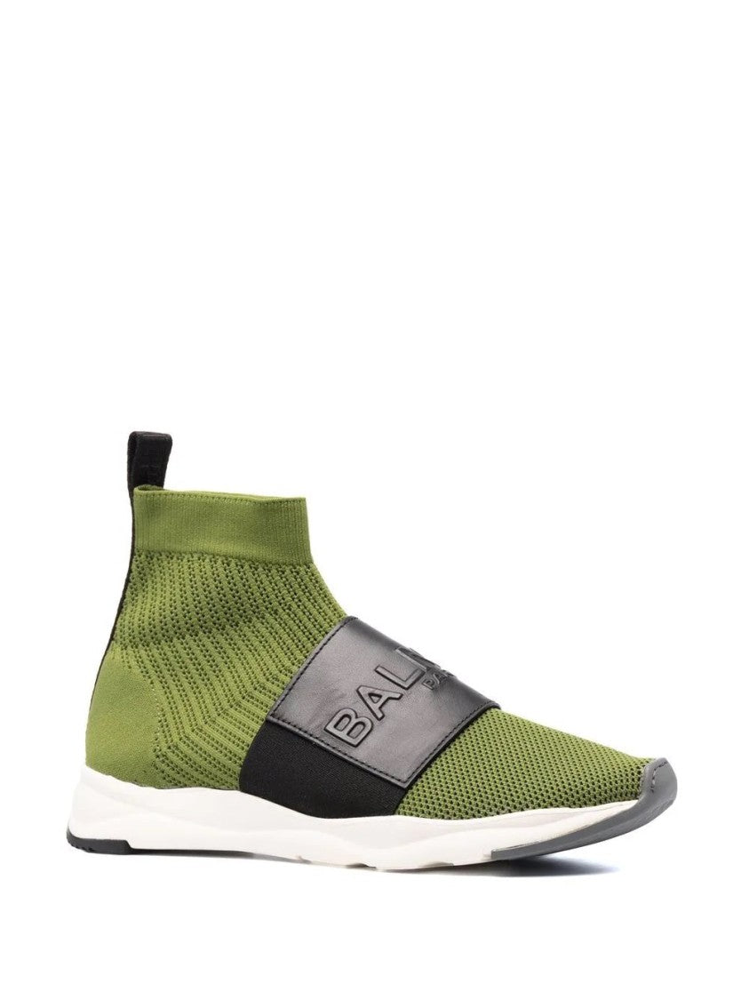 Balmain Knitted Olive Green Trainers With Modern Design