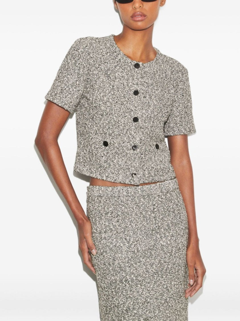 Tory Burch Speckled Tweed Knitwear With Button Front And Practical Pockets