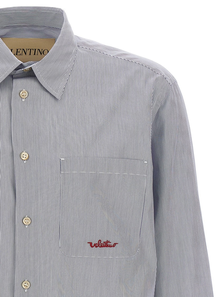 Valentino Garavani Classic Striped Cotton Shirt With Logo Embroidery
