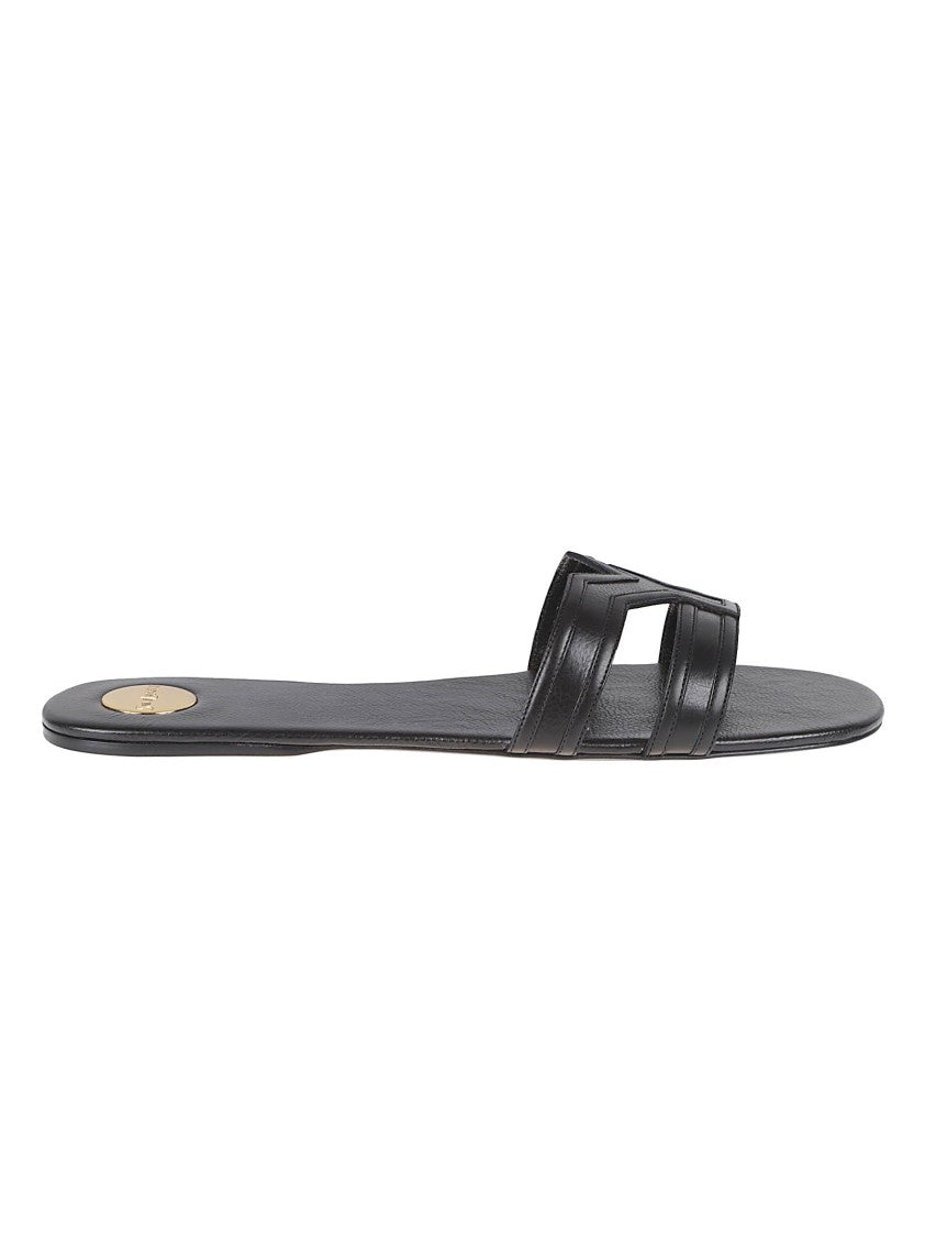 Saint Laurent Rounded Toe Sandals With Double Thick Strap And Leather Sole