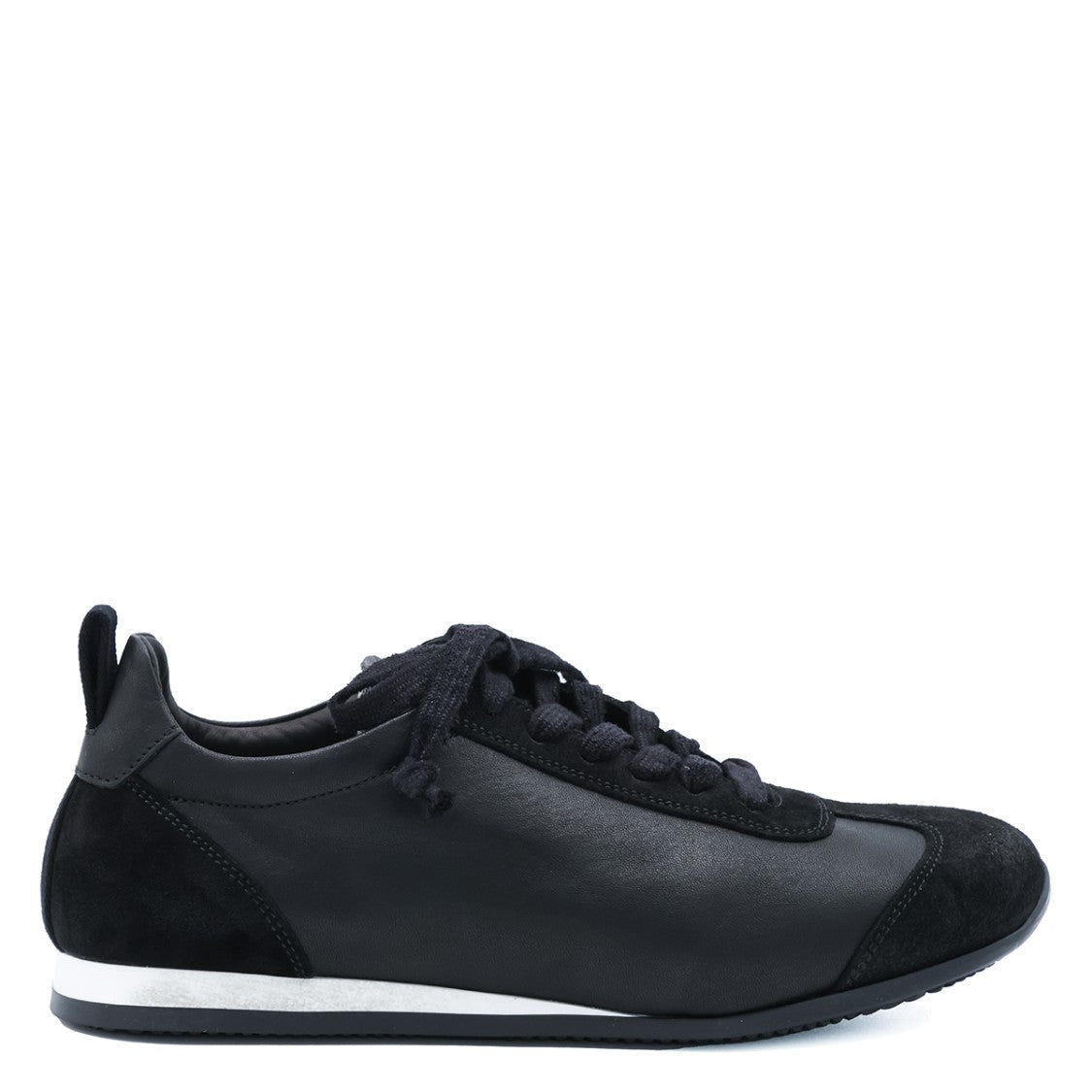 Uma Wang Black Leather Suede Inserts Low-Top Sneakers