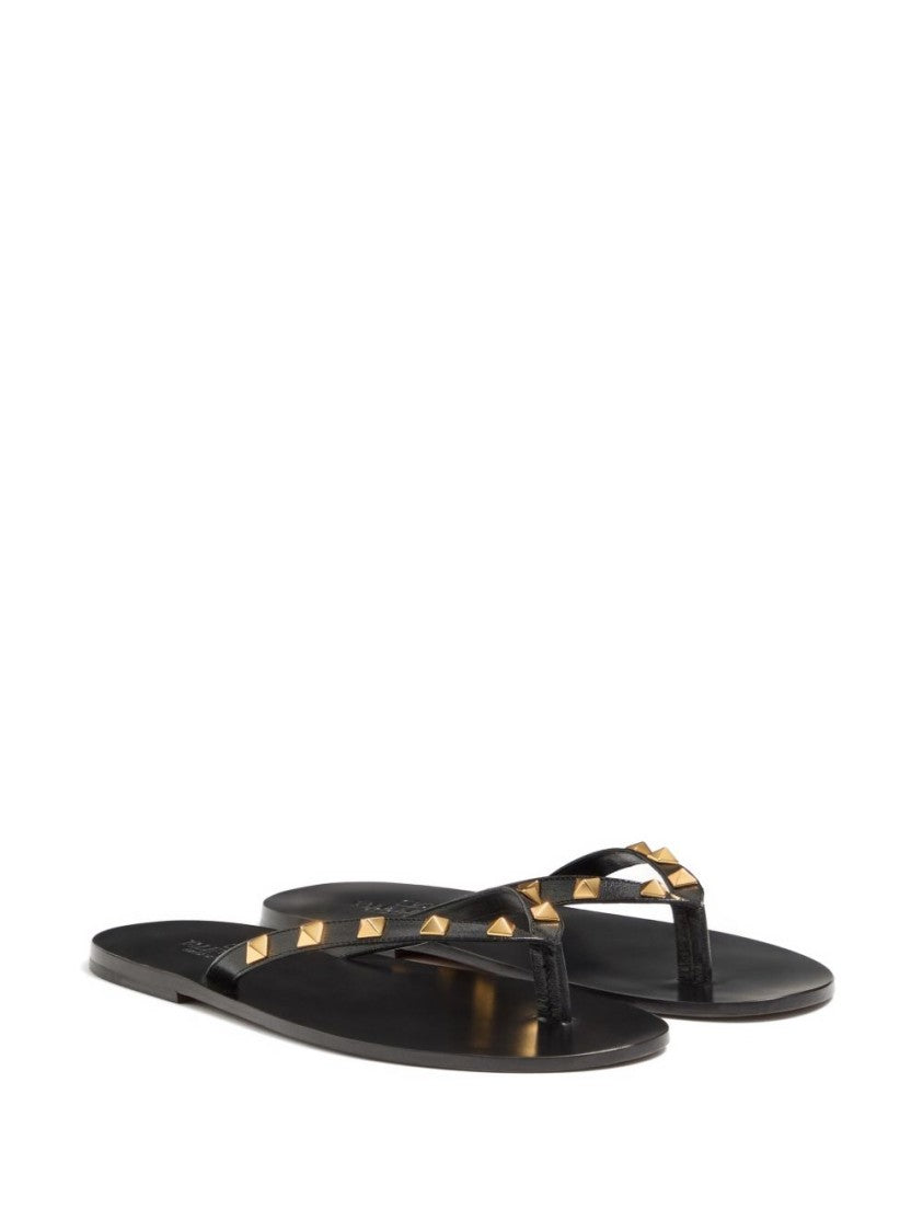 Valentino Garavani Gold Rockstud Goatskin Flip-Flops Sandals