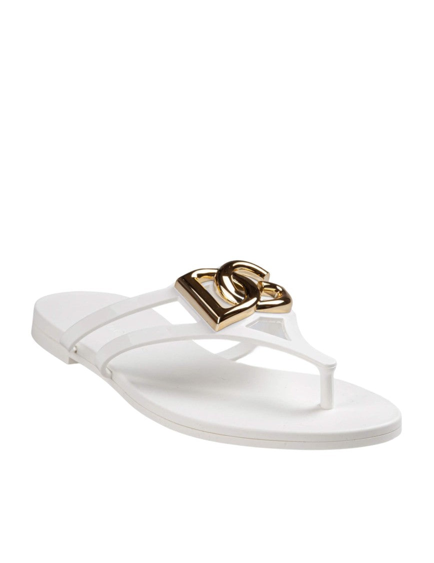 Dolce & Gabbana Rubber Beachwear Slides With Gold-Plated Logo Accents