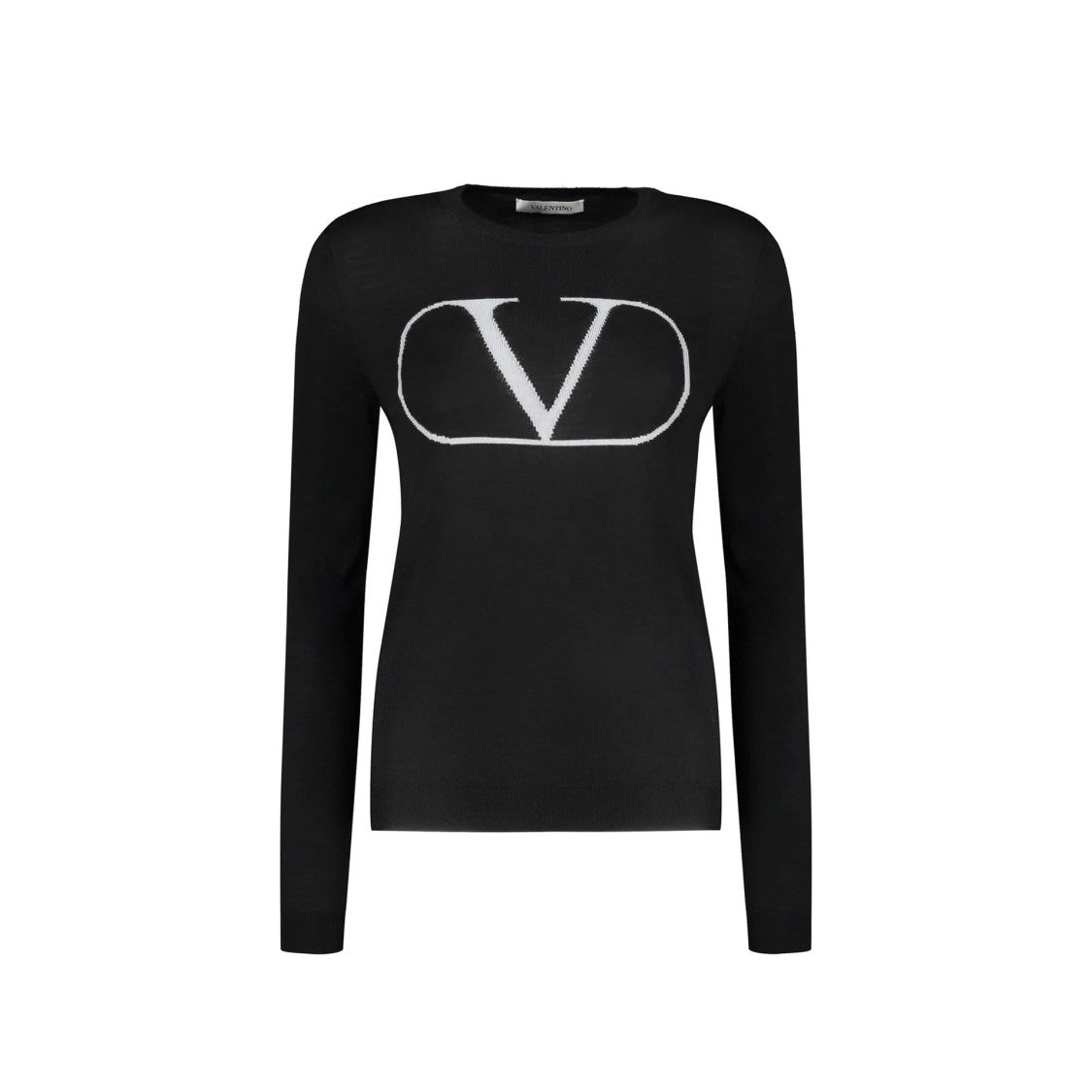 Valentino Fitted Virgin Wool Sweater With Bold Logo Motif