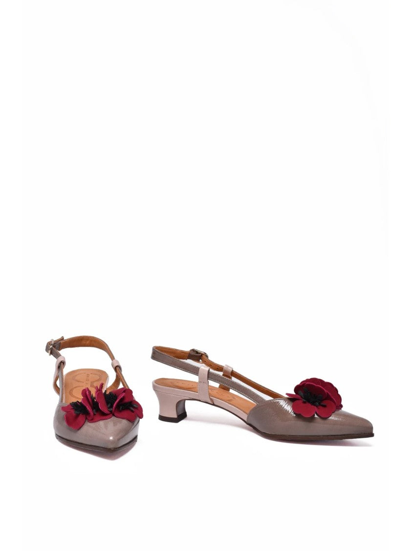 Chie Mihara Brown Pointed-Toe Slingback Patent Leather Sandals