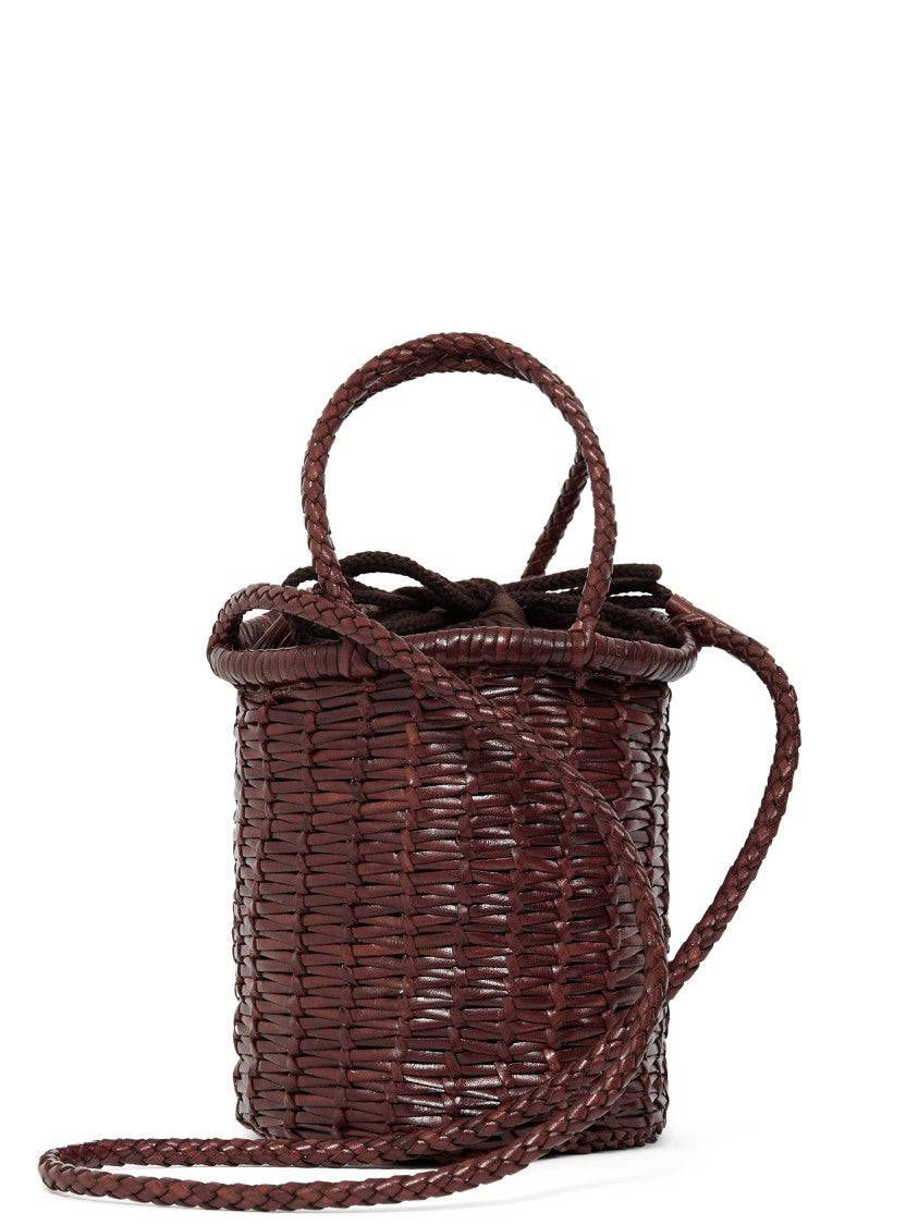 Dragon Diffusion Cylindrical Brown Braided Leather Mini Bag