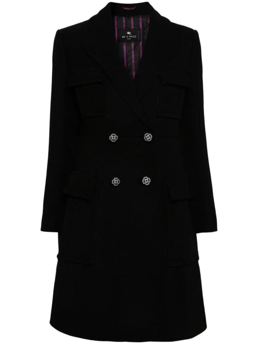 Etro Tailored Black Wool Coat With Double-Breasted Front