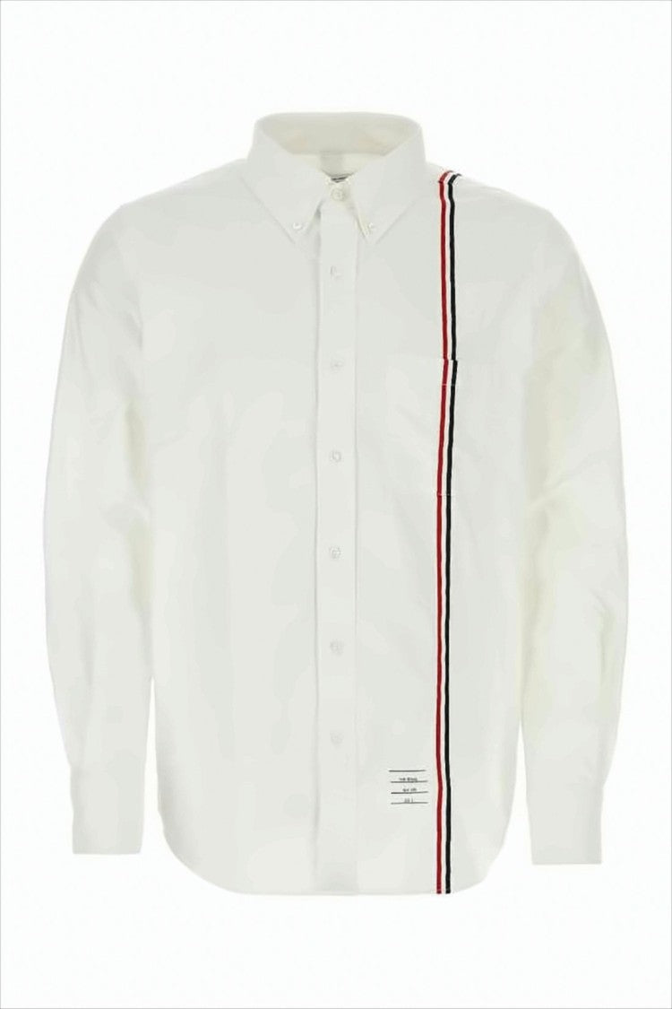 Thom Browne White Long-Sleeve Shirt With Vertical Stripe Accents