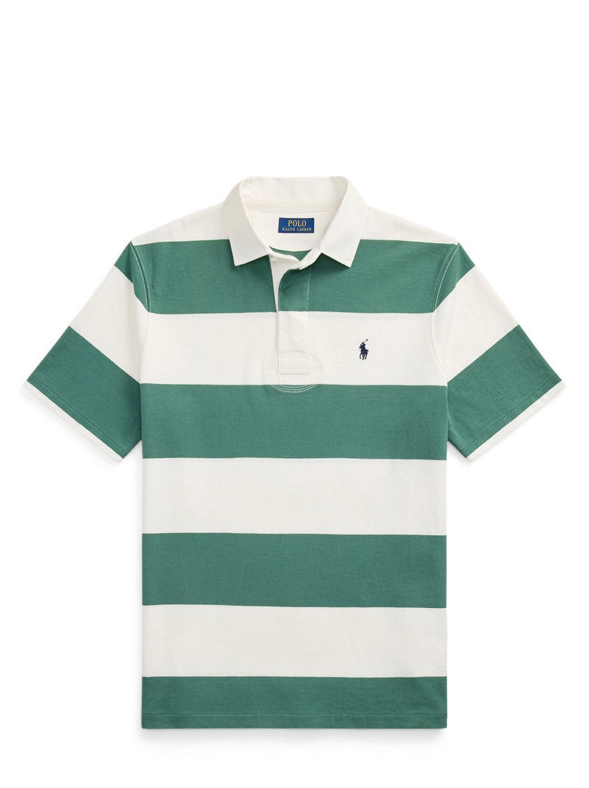 Polo Ralph Lauren Green Striped Classic Polo With Collared Neckline