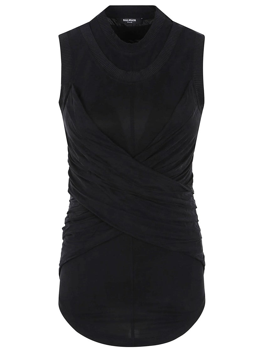 Balmain Sl Double Collar Twisted Tank Top