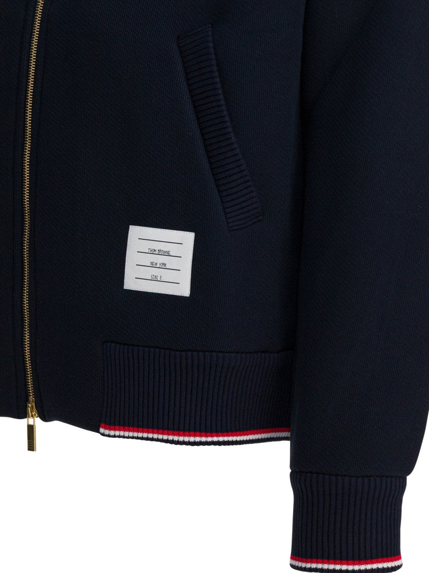 Thom Browne Tricolor Insert Zip-Up Sweatshirt With Logo Patch