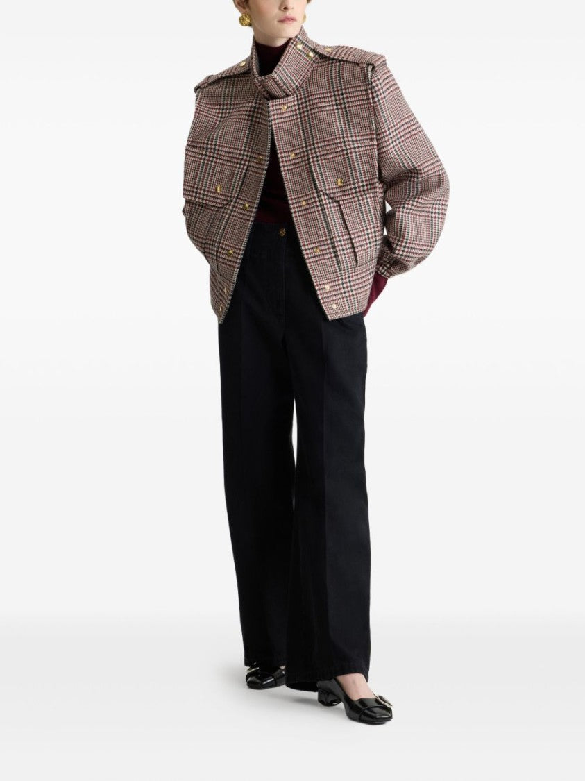 Patou Cropped Tailored Checkered Gray Jacket